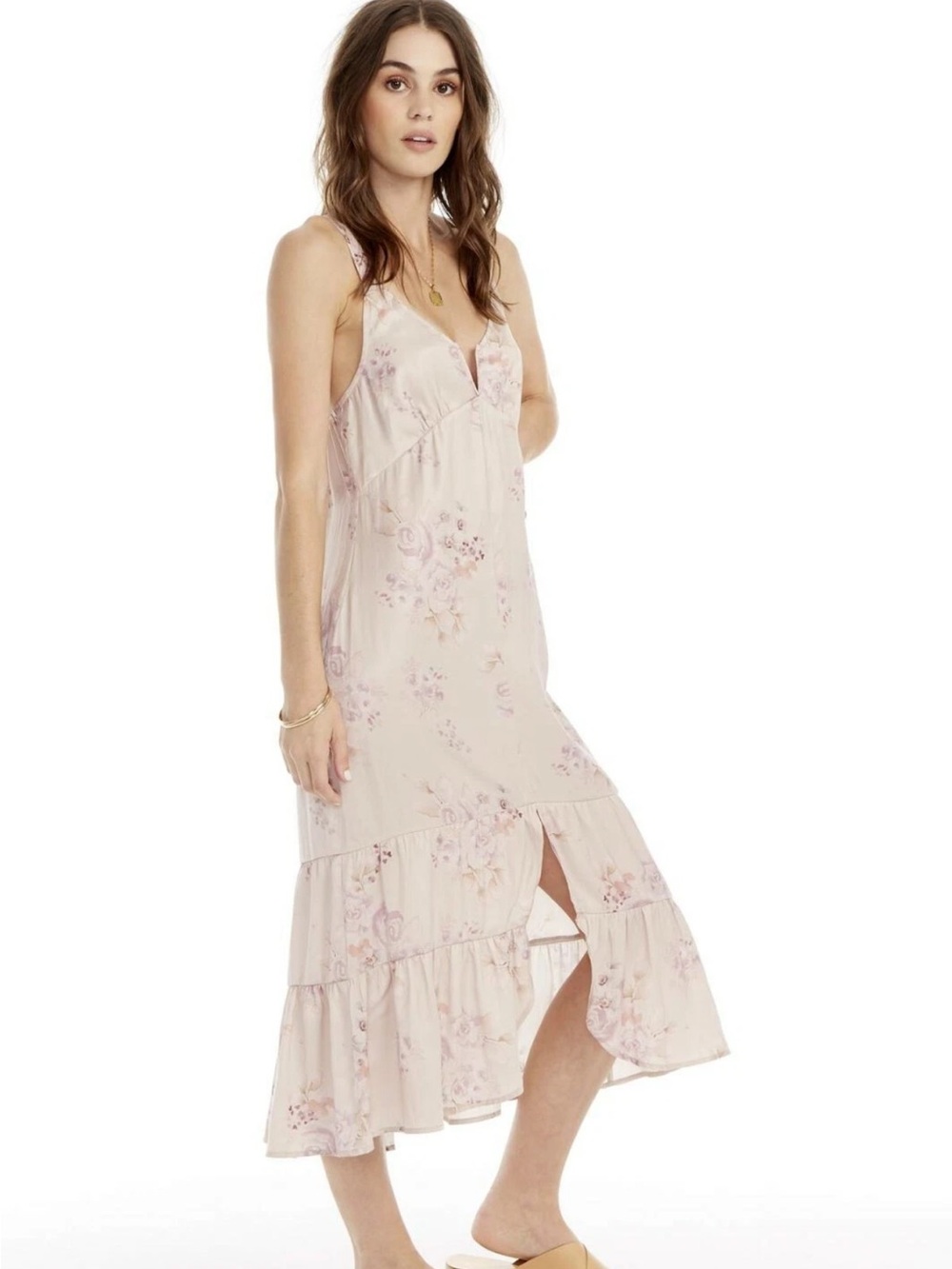 saltwater LUXE Blush Pink Floral Midi Dress